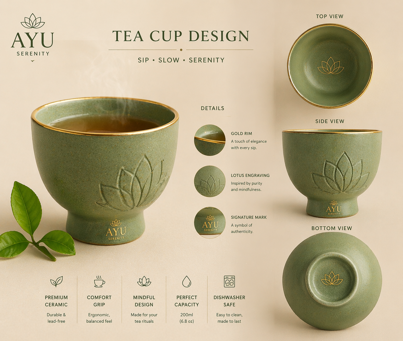 Ayu Serenity Tea Cup – Ceramic Lotus Tea Edition